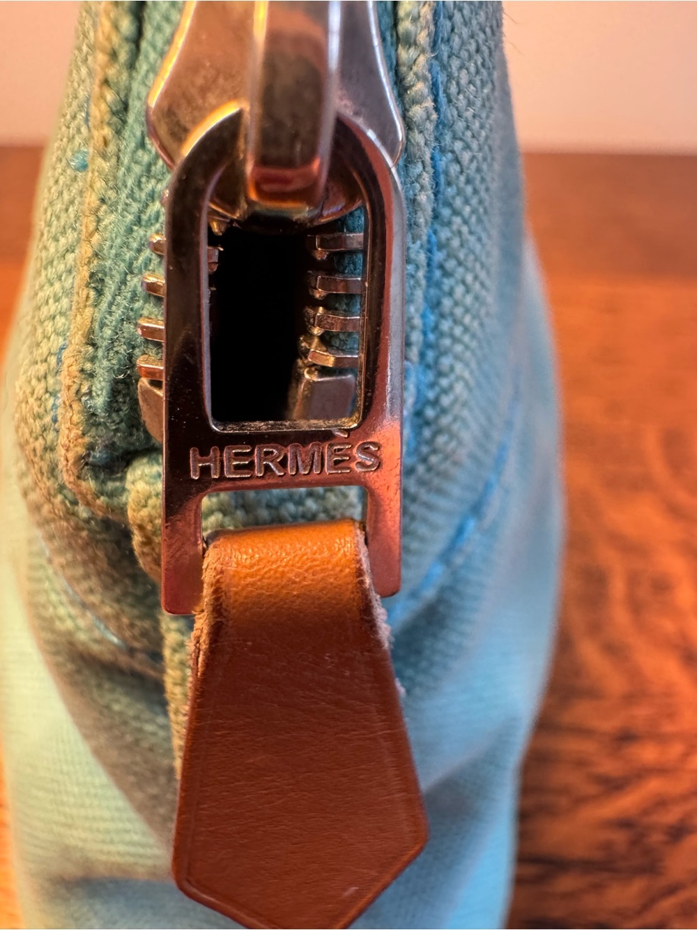 Hermès Bolide Pouch 20 Canvas Cosmetic Bag Turquoise Blue w/Box - Picture 5 of 15